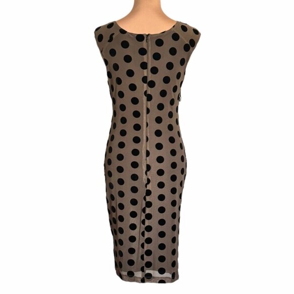 NWT Eva Franco Polkadot Sheath Dress Sz.M Brown Sleeveless Career Cocktail - Picture 6 of 13